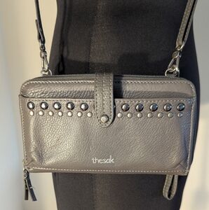 The Sak Gray Iris Smartphone Crossbody Wallet Studded Women's Bag